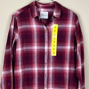 NWT Jachs Girlfriend Red/White Flannel Button Down Shirt; Size S